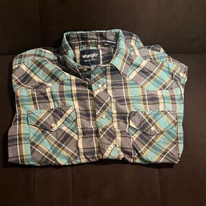 Wrangler Teal and Gray Plaid Shirt
